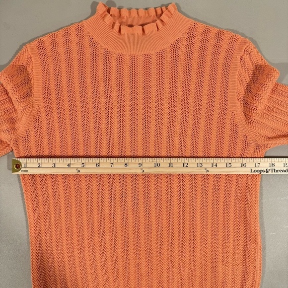 J Crew Womens Pointelle Sweater Medium Peach Ruffle Sheer Preppy Pastel Dainty - Picture 14 of 14